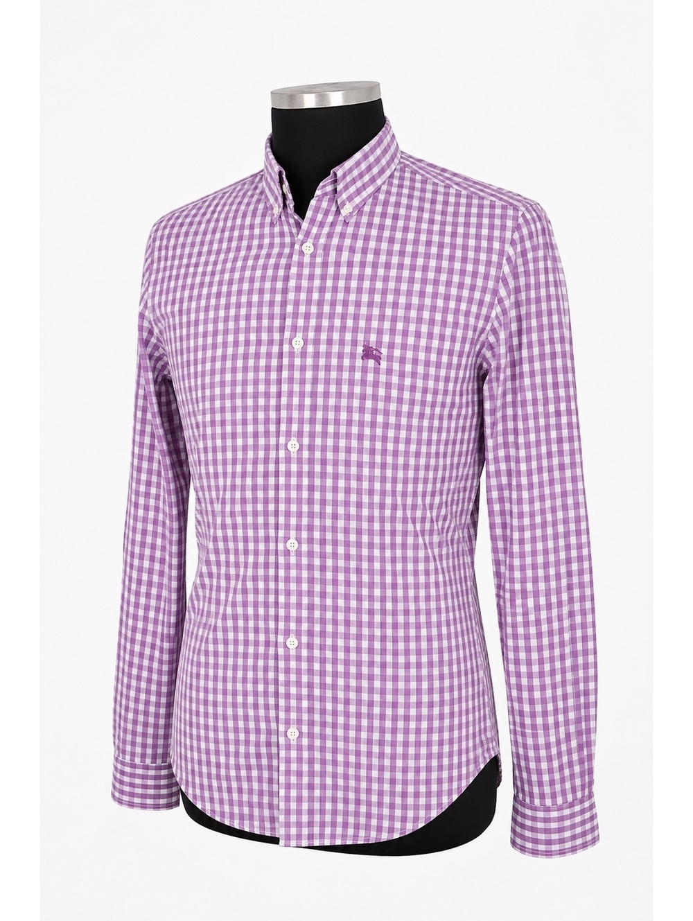 Burberry Brit Men’s Purple White Gingham Check Shirt Nova Trim Size S Cotton